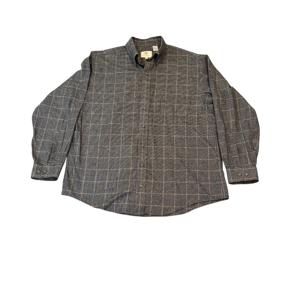 VTG Viyella Wool Cotton Dark Gray Plaid Long Sleeve Button Down Shirt Size L